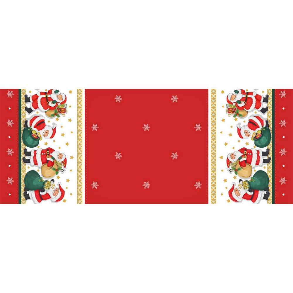 Julemanden med gaverne - Rød julevoksdug med julemænd