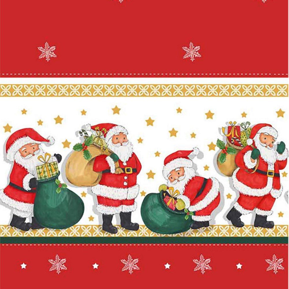 Julemanden med gaverne - Rød julevoksdug med julemænd