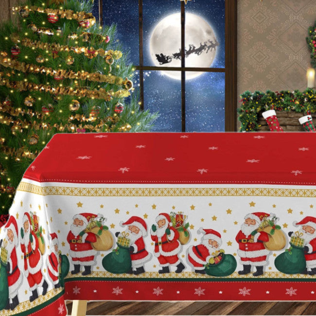 Julemanden med gaverne - Rød julevoksdug med julemænd