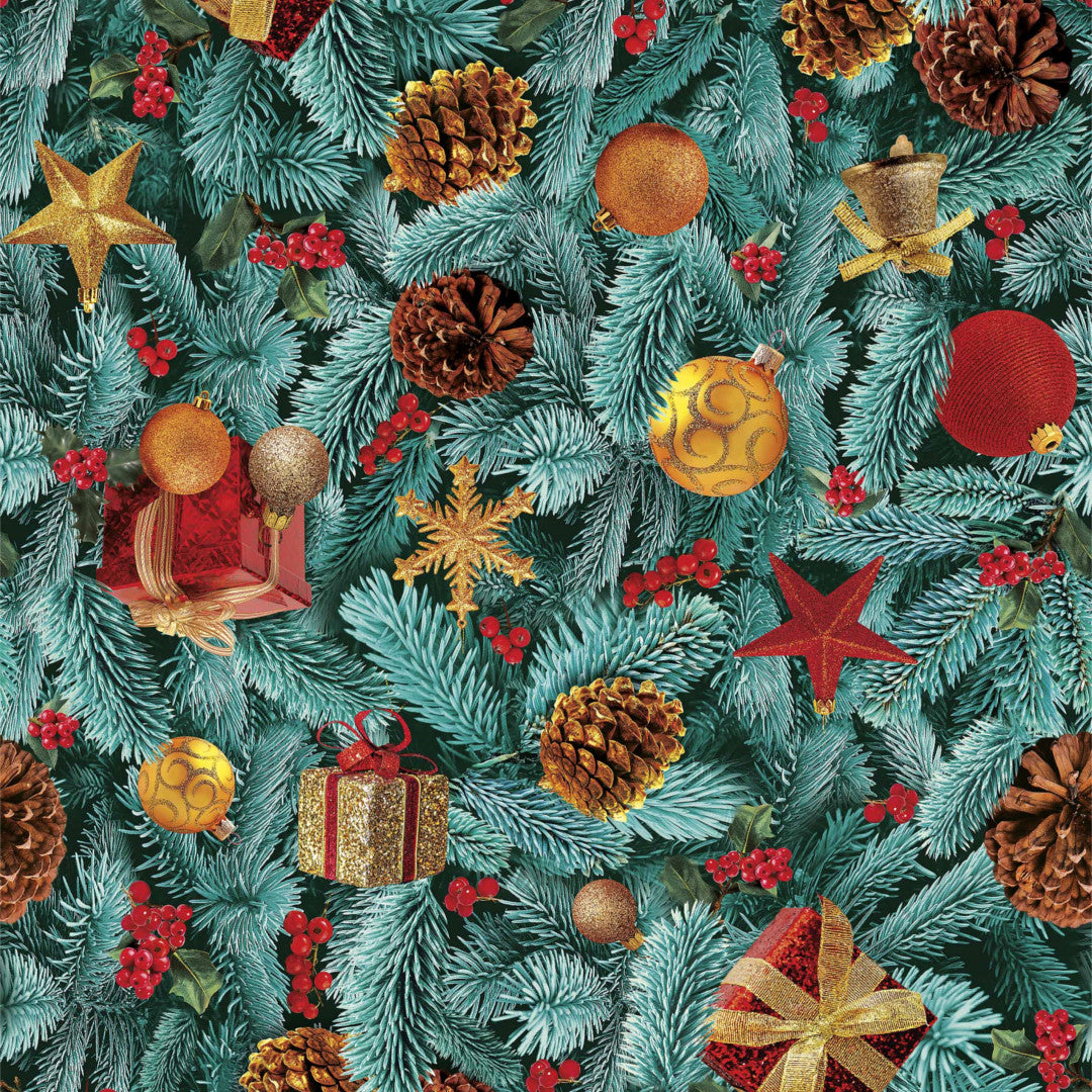 Pyntet Gran - Julevoksdug med gran og juletræspynt