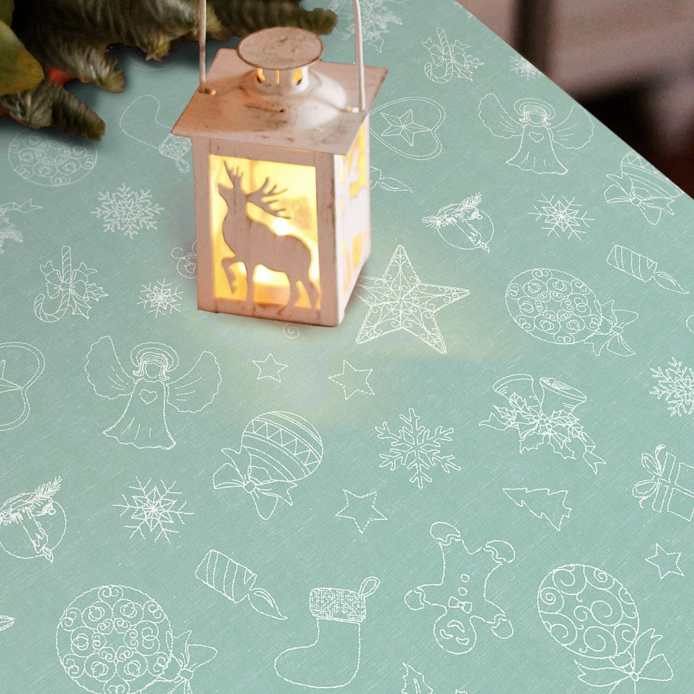 Smile Light Blue - Julevoksdug med skønne hvide stregtegninger