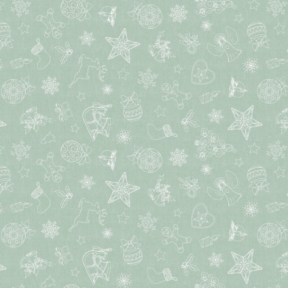 Smile Light Blue - Julevoksdug med skønne hvide stregtegninger