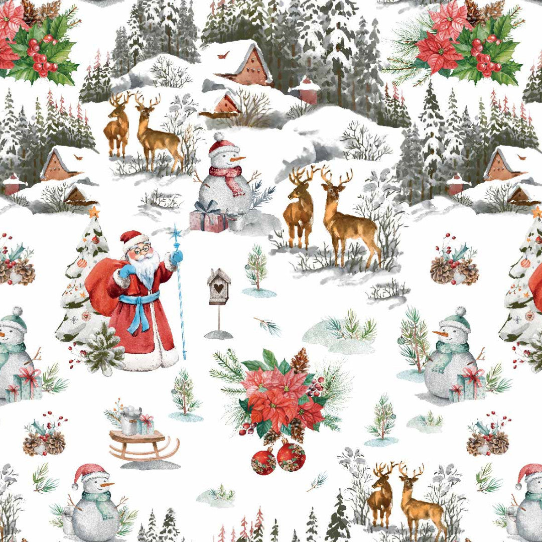 LÆNGDE: 2.8 m - Julevoksdug - Smukt snelandskab med julemænd, snemænd og rensdyr