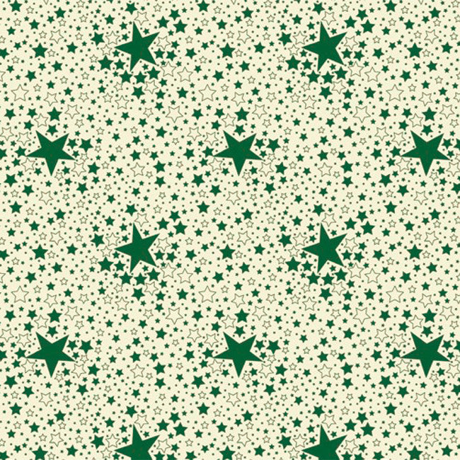 Stjernehimmel Grøn - Julevoksdug med grønne stjerne på hvid bund