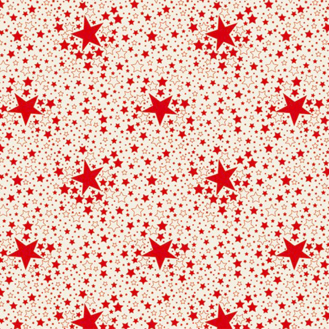 Stjernehimmel Rød - Julevoksdug med grønne stjerne på hvid bund