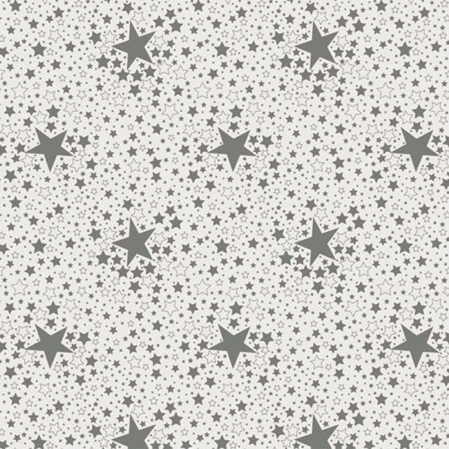 Stjernehimmel Sølv - Julevoksdug med sølvstjerne på hvid bund