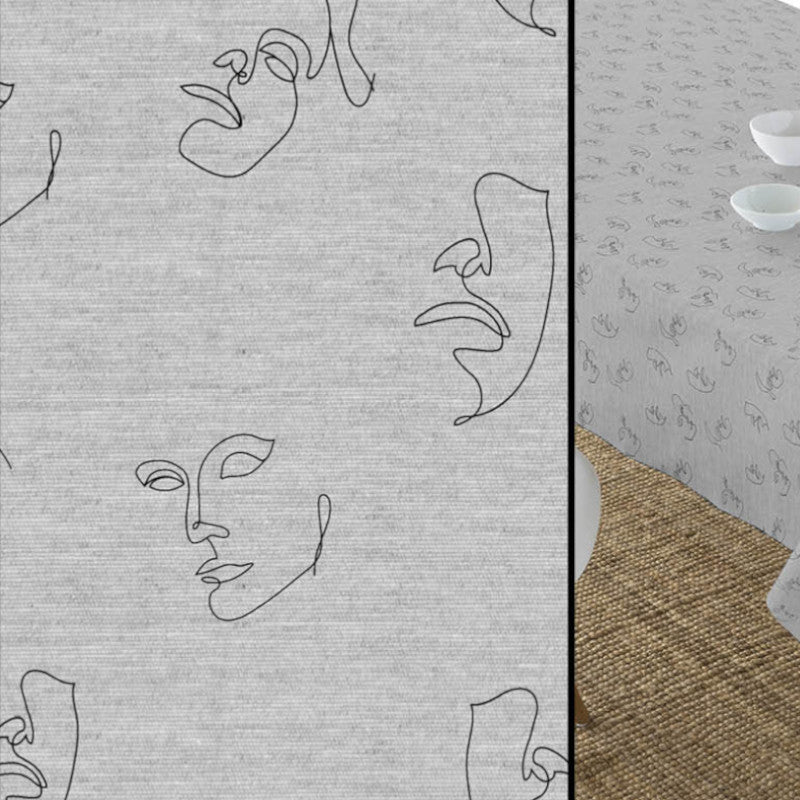 Karim Grå - Akryldug med abstrakte ansigter