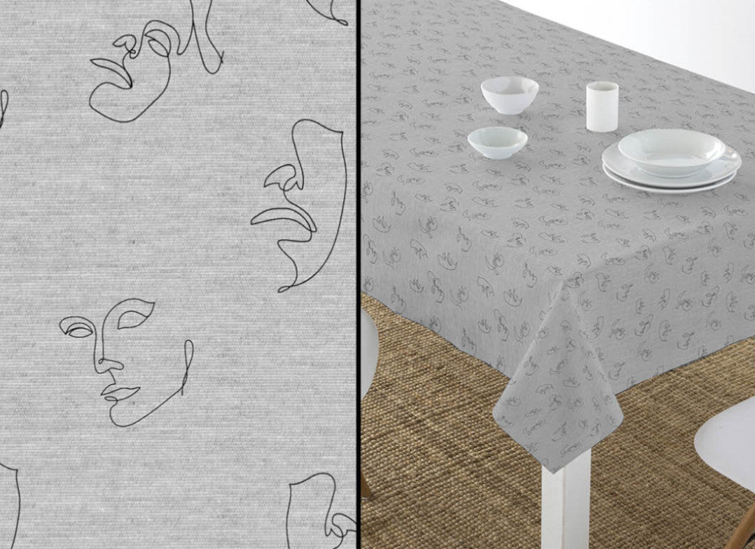 Karim Grå - Akryldug med abstrakte ansigter