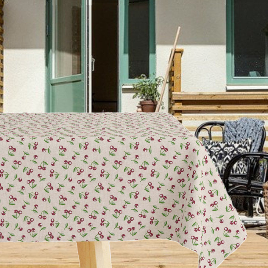 Kirsebærhøst - Flot akryldug med kirsebær på bund i hørlook