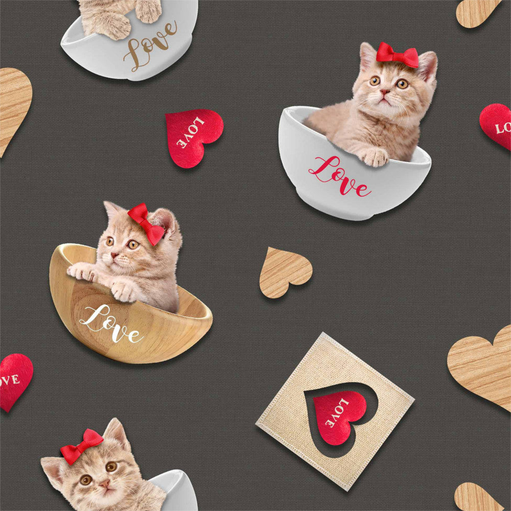 Kitty Antracit Fotoprint - Voksdug med søde kattekillinger