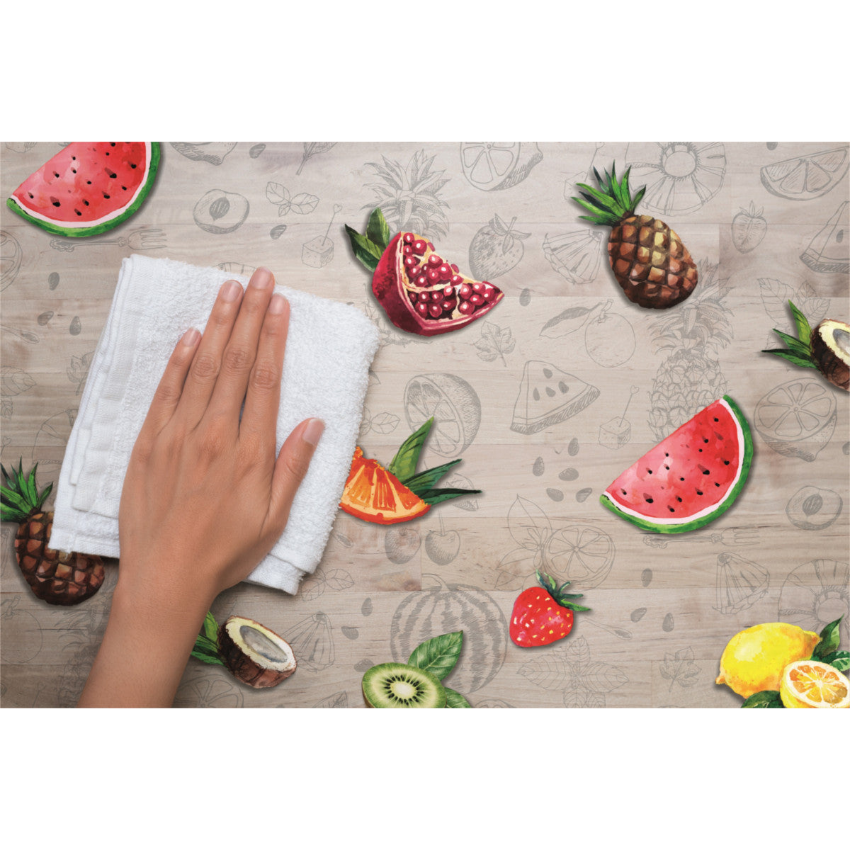 Tropicas, gennemsigtig voksdug, klar plastdug med frugt