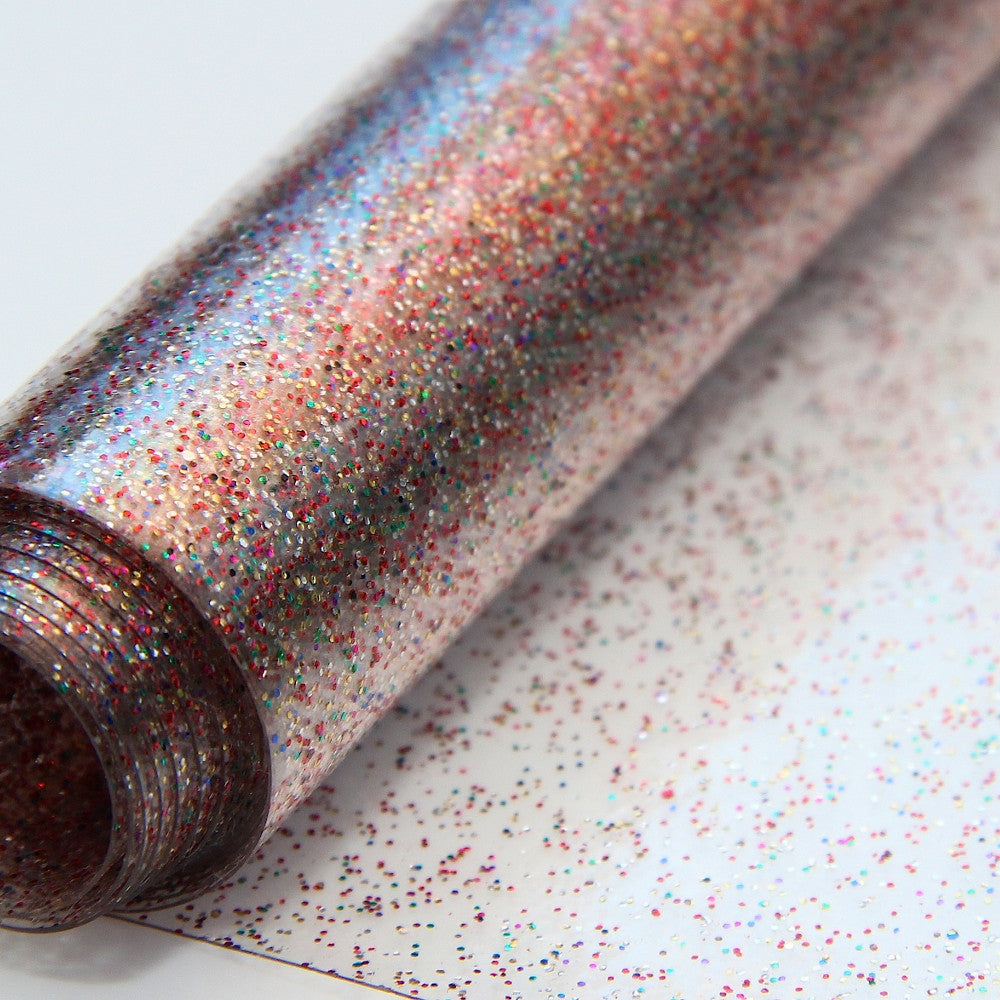 Klar plast Rainbow - Gennemsigtig voksdug med glitter i mange farver