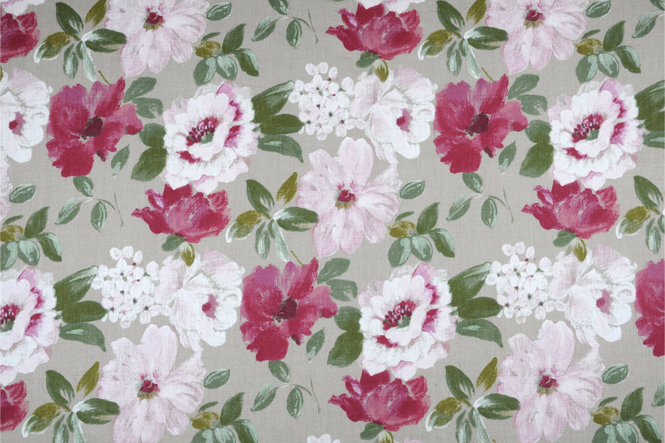 Louna - Akryldug med smukke lyserøde blomster - 100% hør