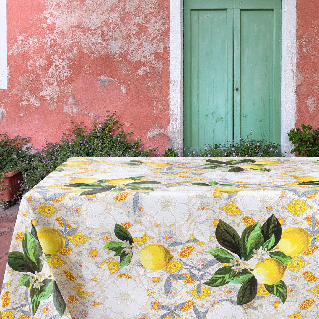 Lemon Siena – Voksdug med citroner og italiensk mønster, hjørne