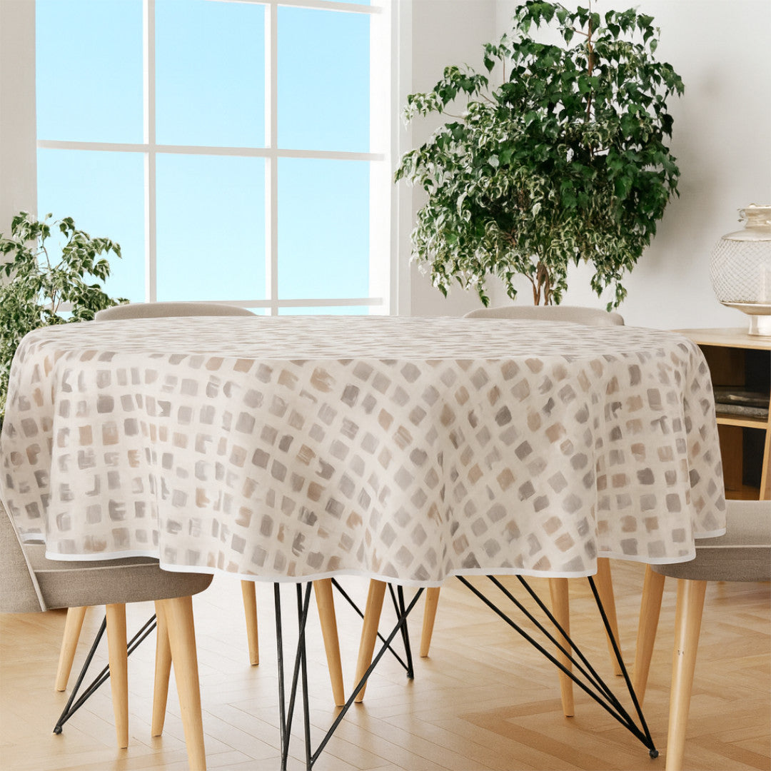 Leonor Beige - Rund voksdug med kantbånd Ø 180 cm, miljø