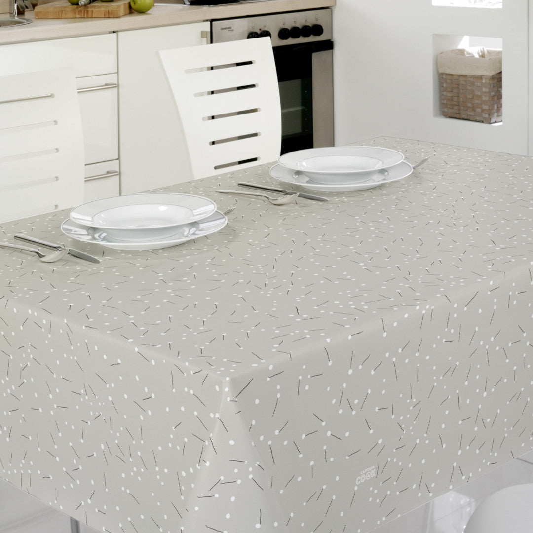 Light Me Up - 160 cm bred grå voksdug med streg og prik