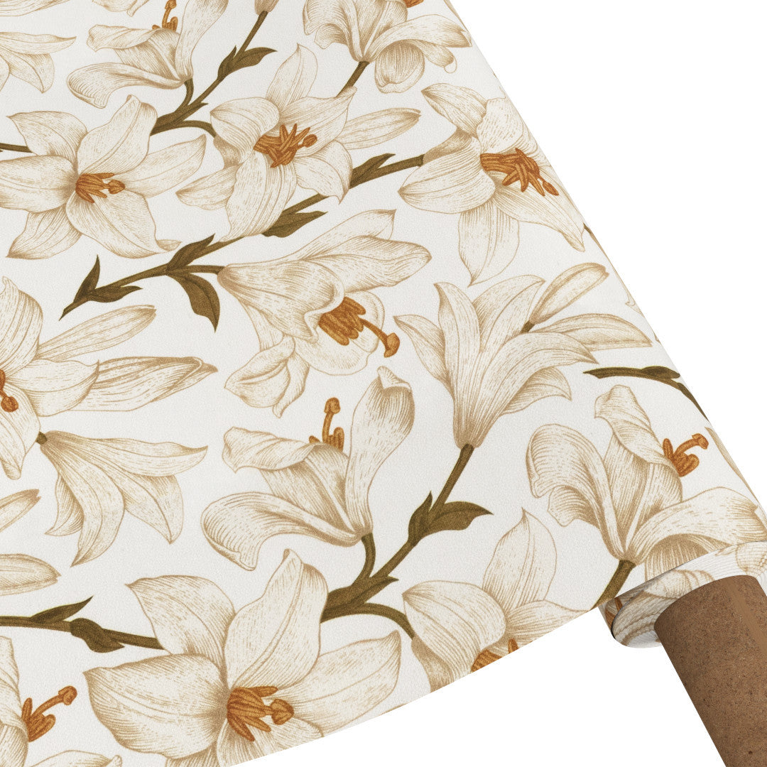 Liljeflor Hvid/beige - akryldug med antiskrid og blomster, rullet på rør