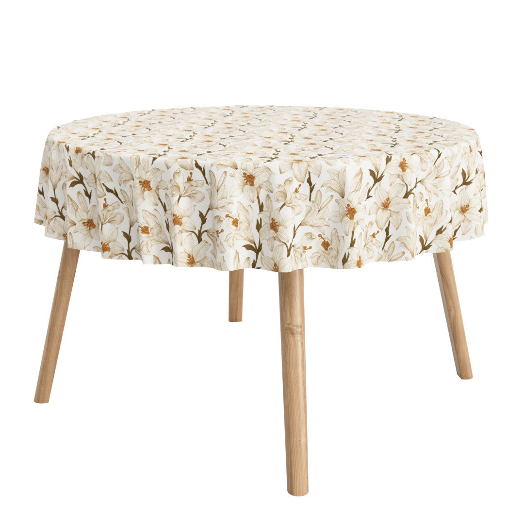 Liljeflor Hvid/beige - Rund akryldug med antiskrid og blomster
