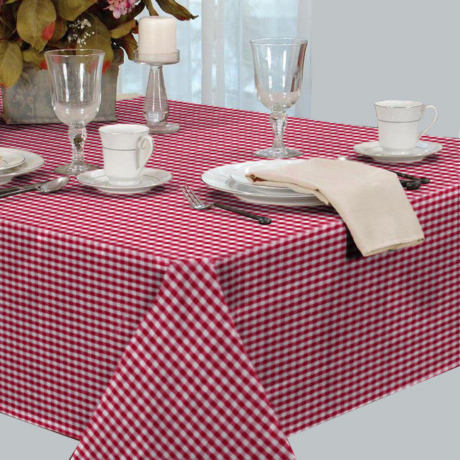 Rød og hvid ternet akryldug 140 cm