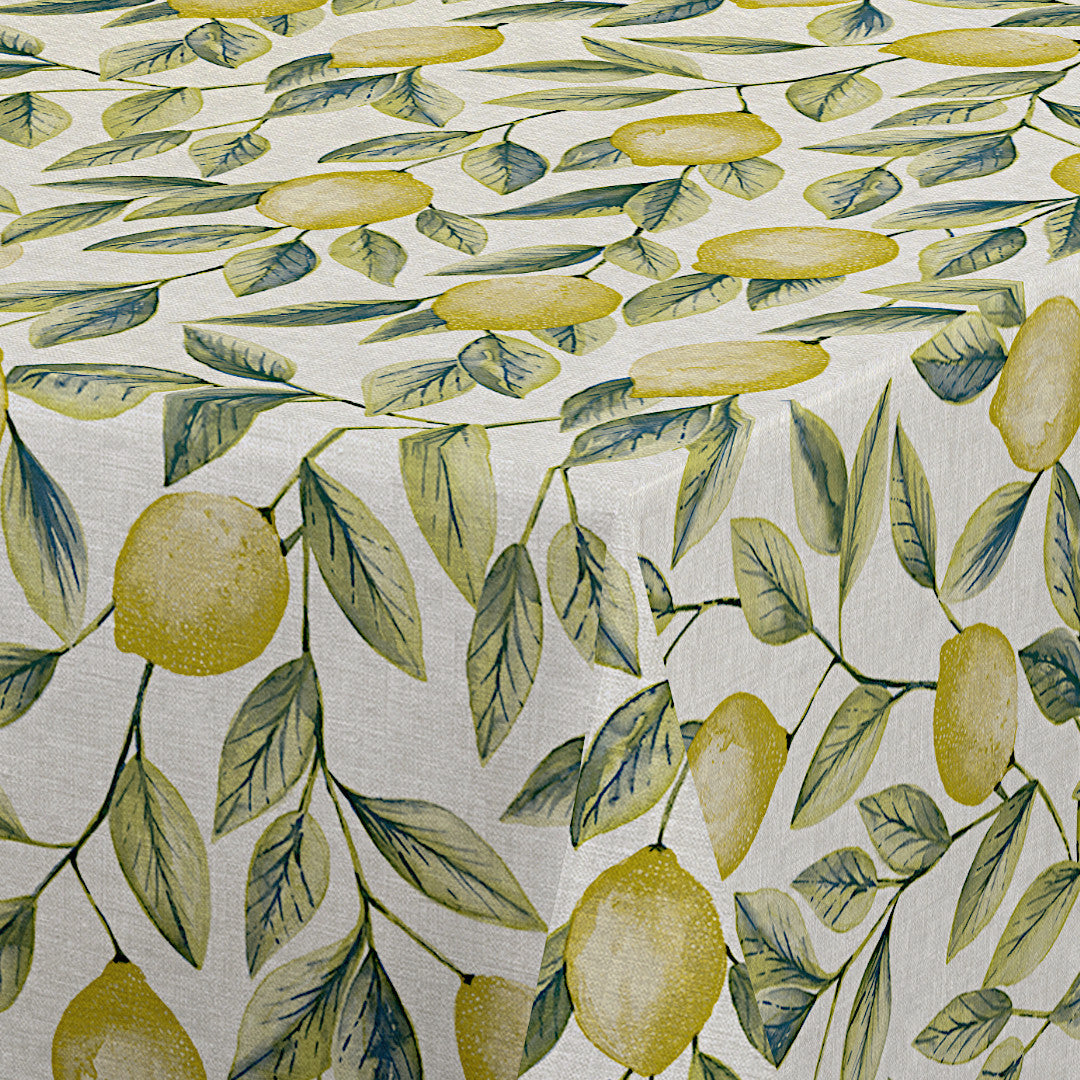 Limones Green - Voksdug med citronmønster og hørlook, hjørne