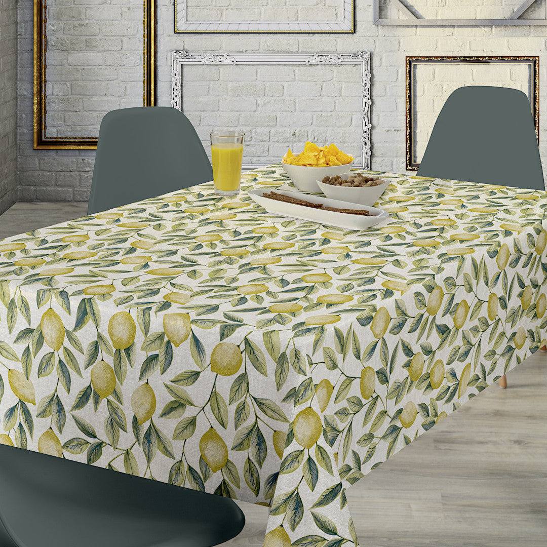 Limones Green - Voksdug med citronmønster og hørlook