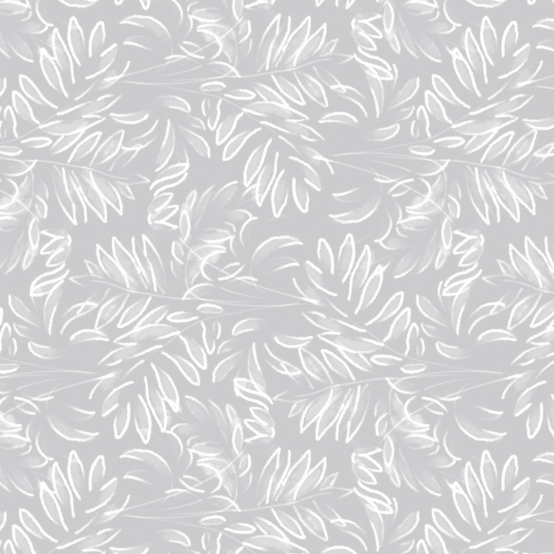 Live The Leaf Cotton Grey - Elegant 160 cm bred voksdug med hvide blade