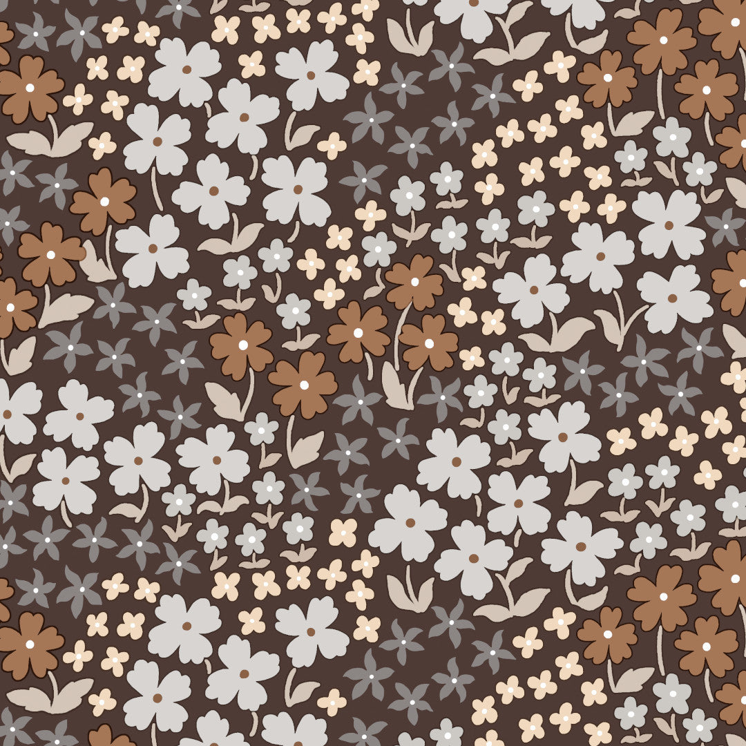 Butterflys Buffet Pecan - Lola voksdug med små blomster i varme jordtoner