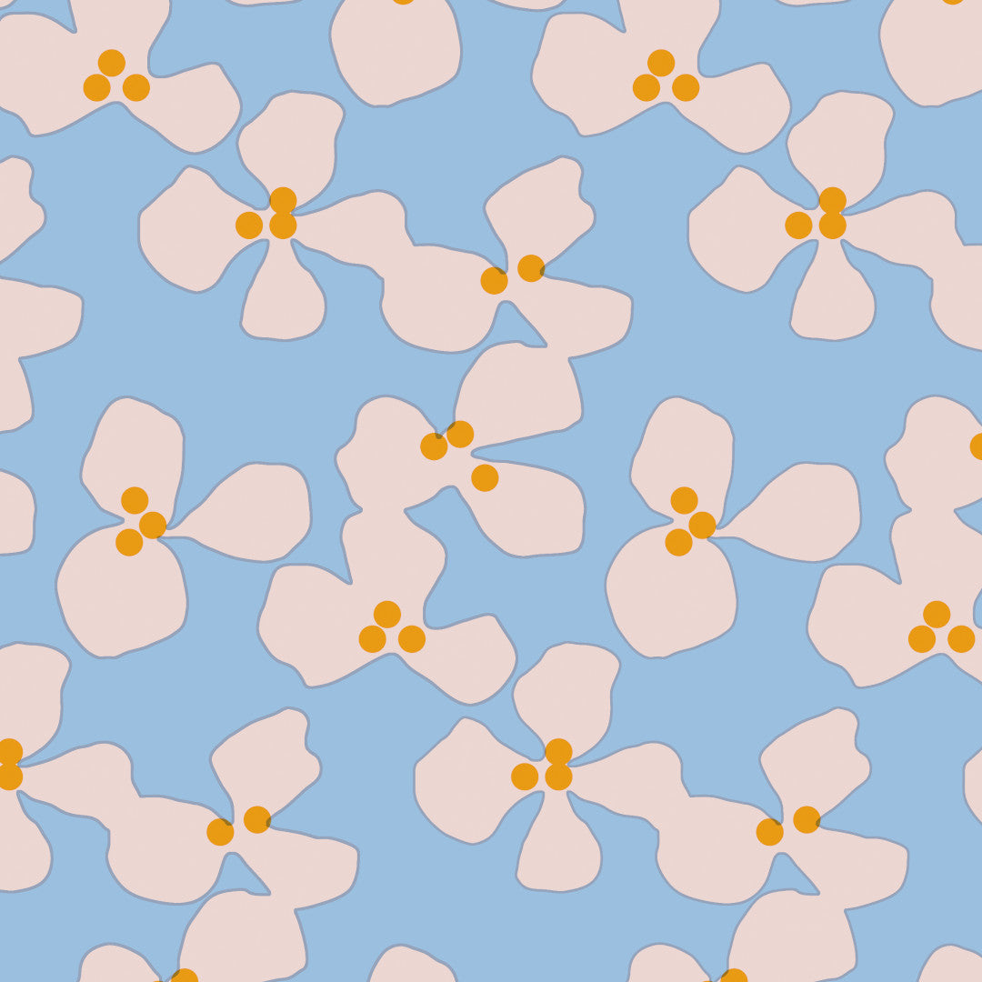 Poppy Baby Blue - Voksdug med frisk og legende design fra Lola, mønster