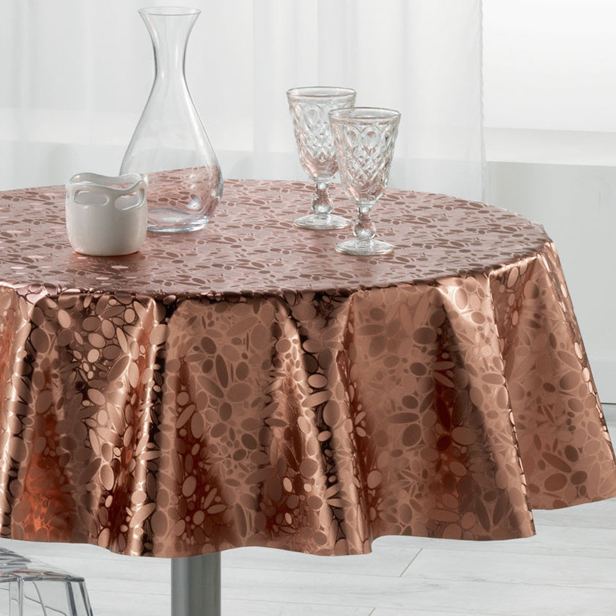 Metallise Luny pink - Rund voksdug, Ø 155 cm