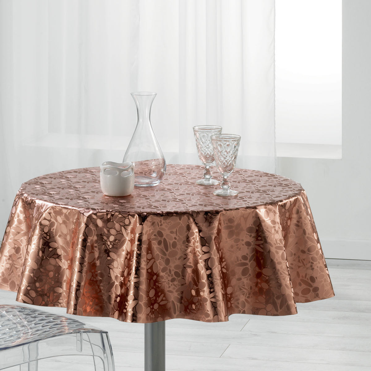 Metallise Luny pink - Rund voksdug, Ø 155 cm