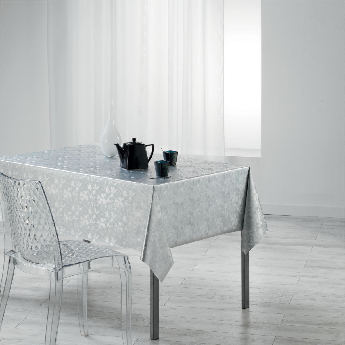 Metallise Luny hvid - voksdug, 140 x 240 cm