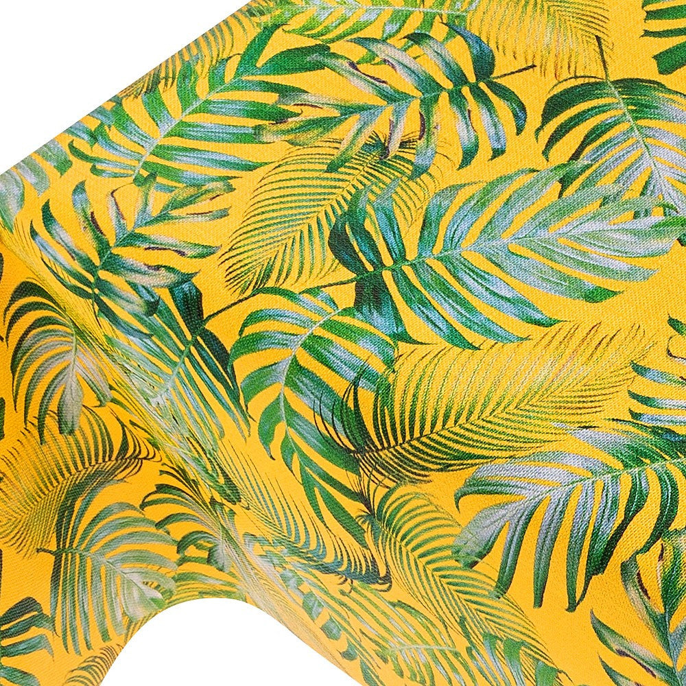 Madeira Yellow - voksdug med struktur og palmeblade på solgul bund