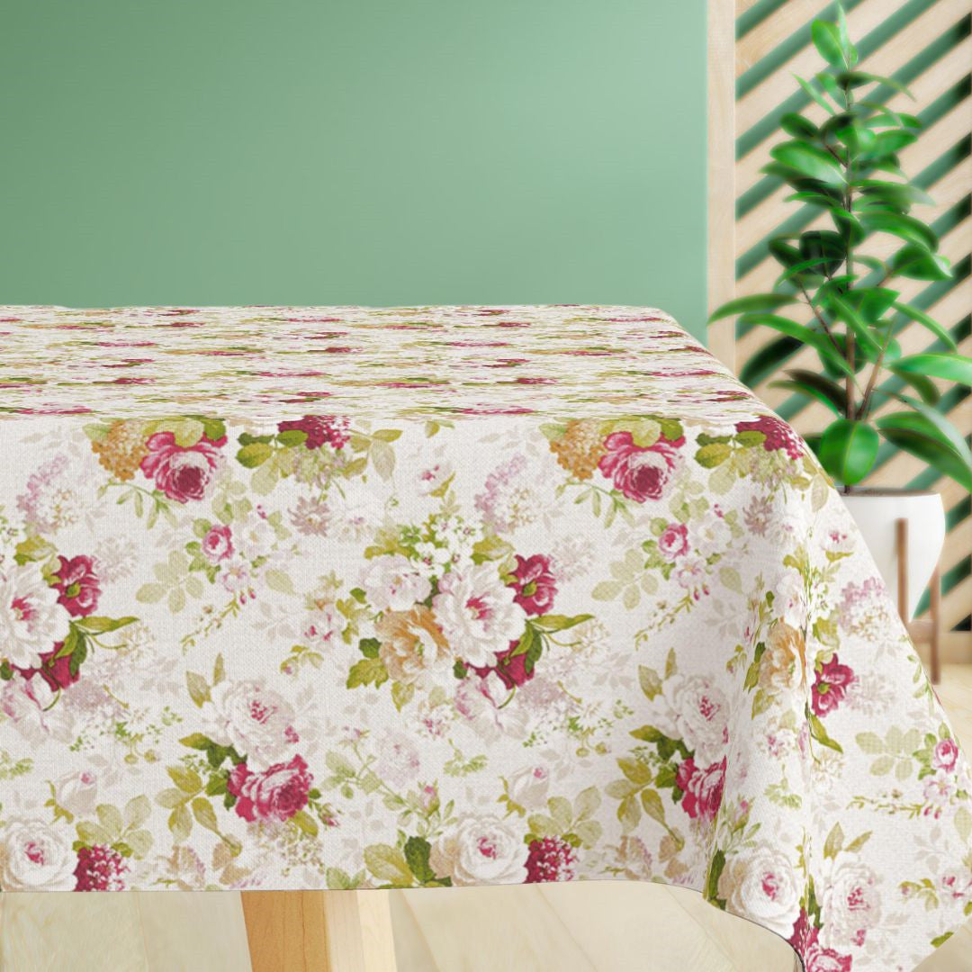 Mademoiselle Fleurs - Akryldug i hørlook med romantiske blomster