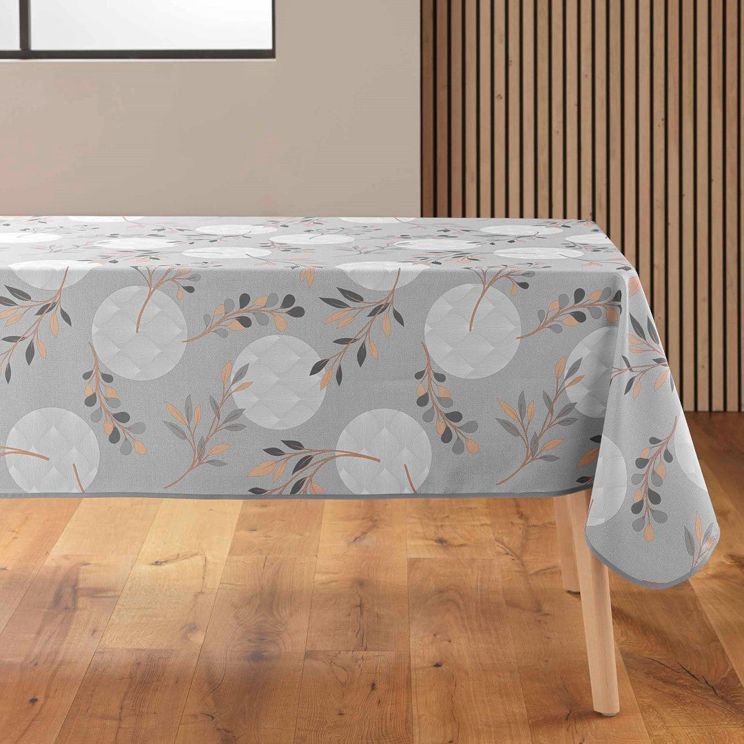 Manola Grå rektangulær dug med grå og beige bladmønster på bord