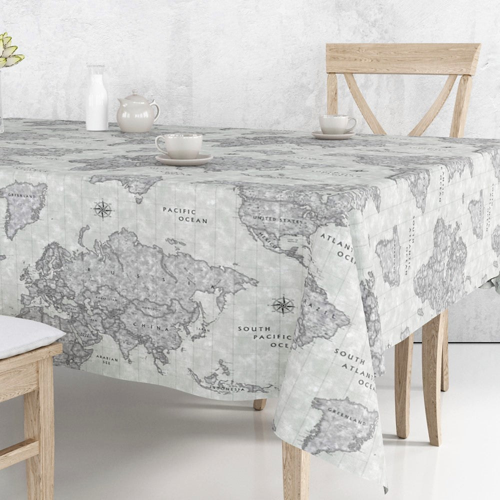 Map Mundi grå, akryldug med verdenskort