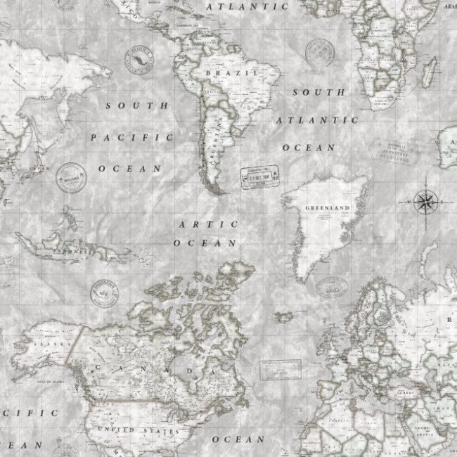 Map Mundi grå, akryldug med verdenskort