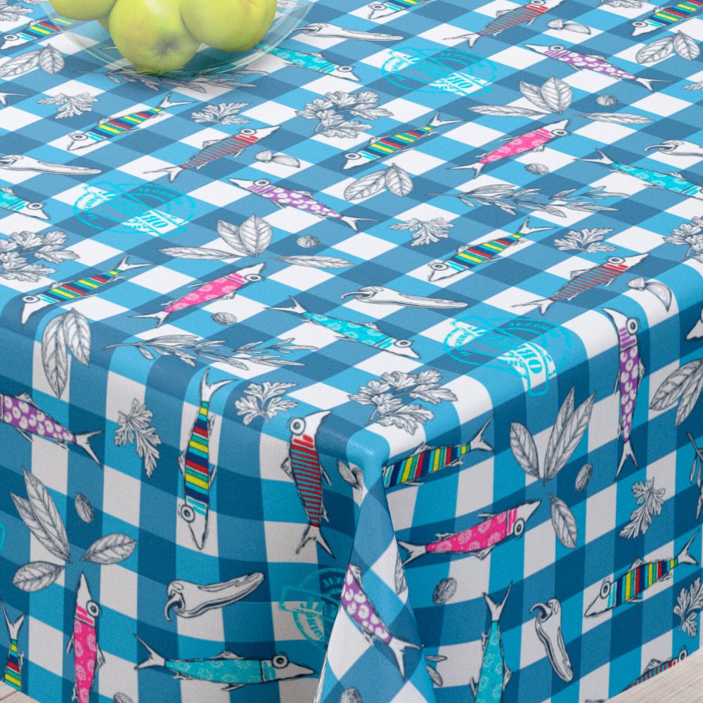 Maquereaux blå - Akryldug med farverige fisk - 155 cm bred