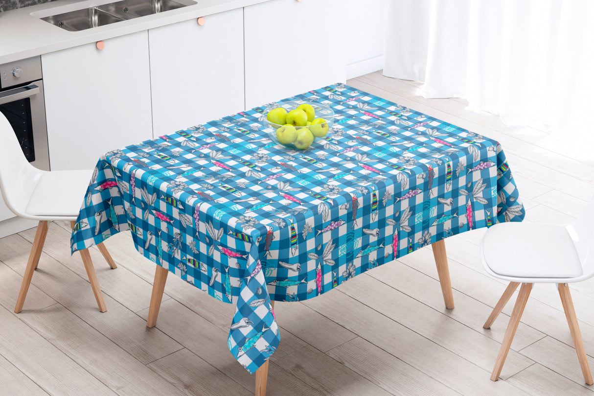 Maquereaux blå - Akryldug med farverige fisk - 155 cm bred