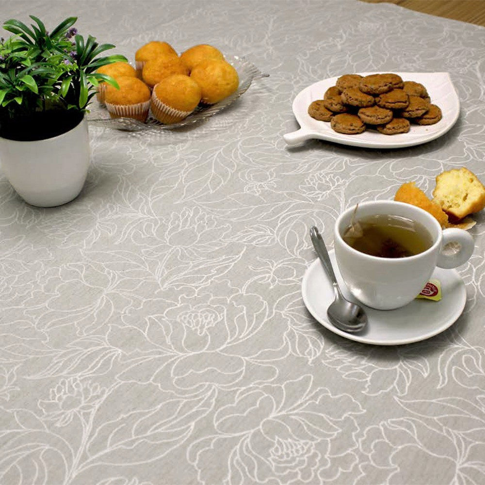 Marcella Lys Grå - Akryldug med stregblomst