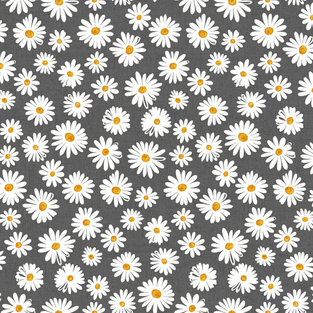 Margarita Antracit - Akryldug med margueritter og grå bund