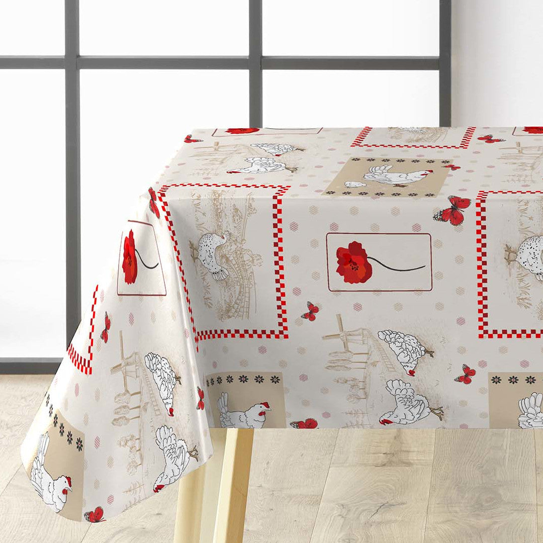 Margotte - Charmerende voksdug med høns og landligt motiv, hjørne