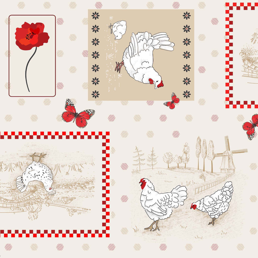 Margotte - Charmerende voksdug med høns og landligt motiv