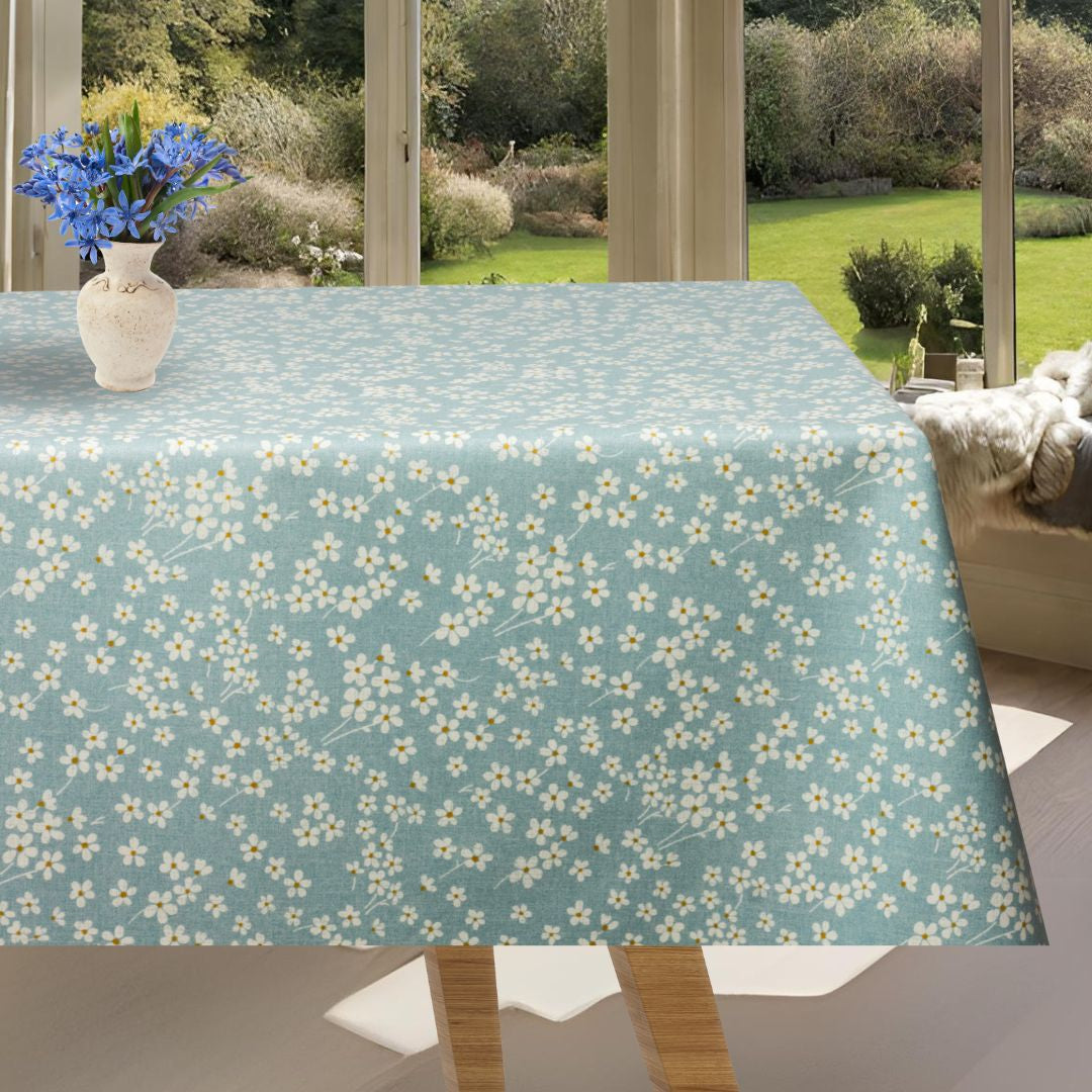 Marguerit Flor Himmelblå - Akryldug med margueritter og antiskrid