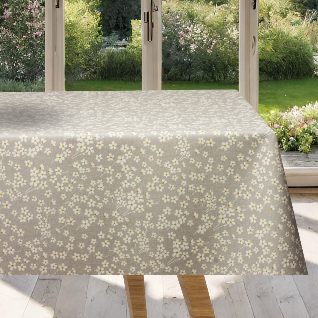 Marguerit Flor Lysegrå - Akryldug med margueritter og antiskrid