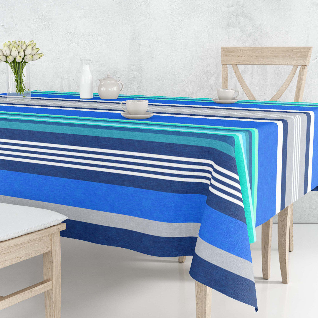 Maritim Stribe Blå - Akryldug med striber i blå, 160 cm