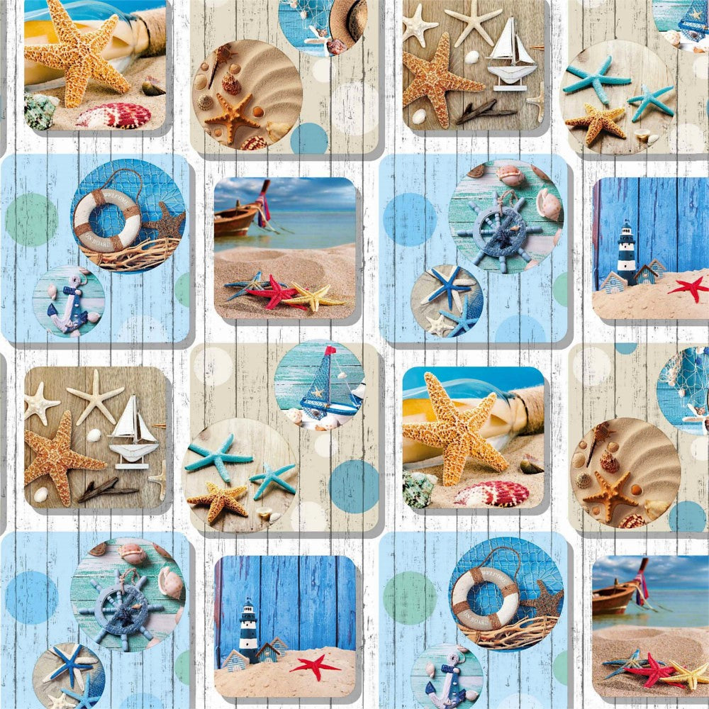 Maritim Multicolor - Voksdug med strand motiver