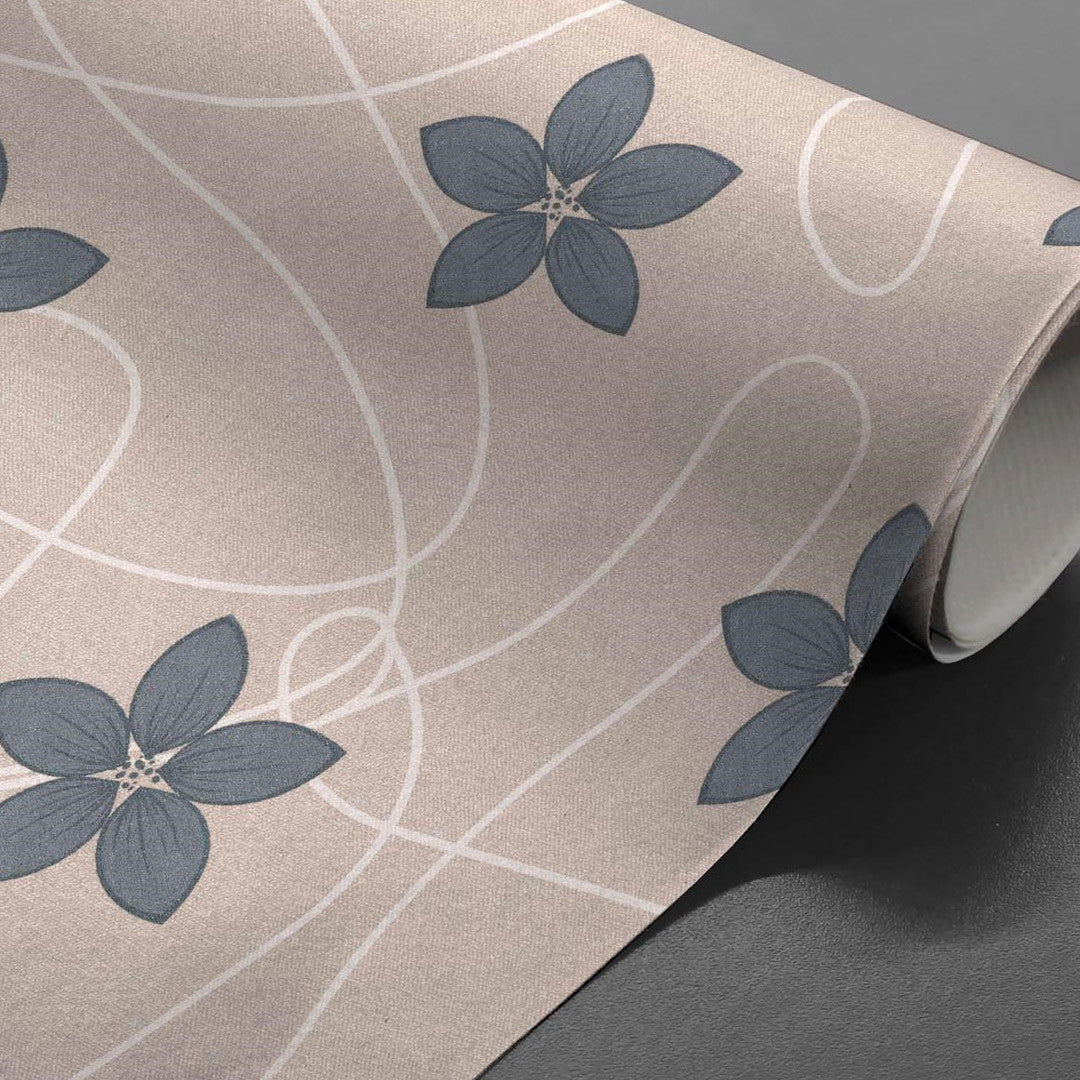 Rullet Matcha voksdug med blomster, abstrakte streger og diskret glimmer