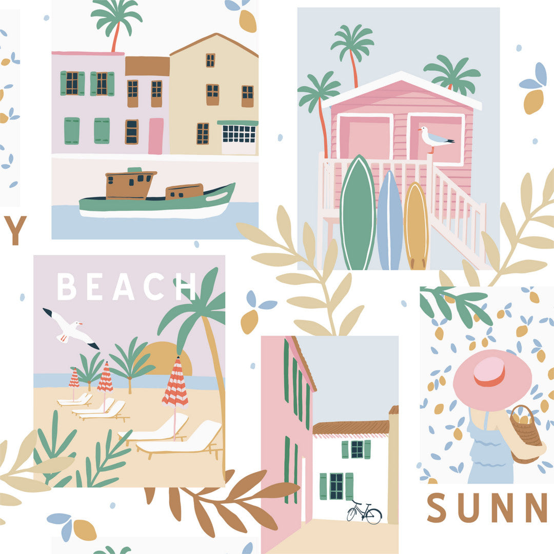 Merida - Hvid voksdug med feriemotiver