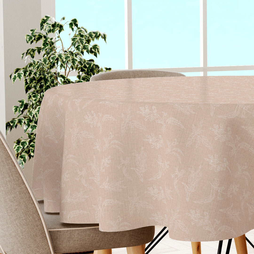 Mesina Beige - Rund voksdug i hørlook med hvide stregblade