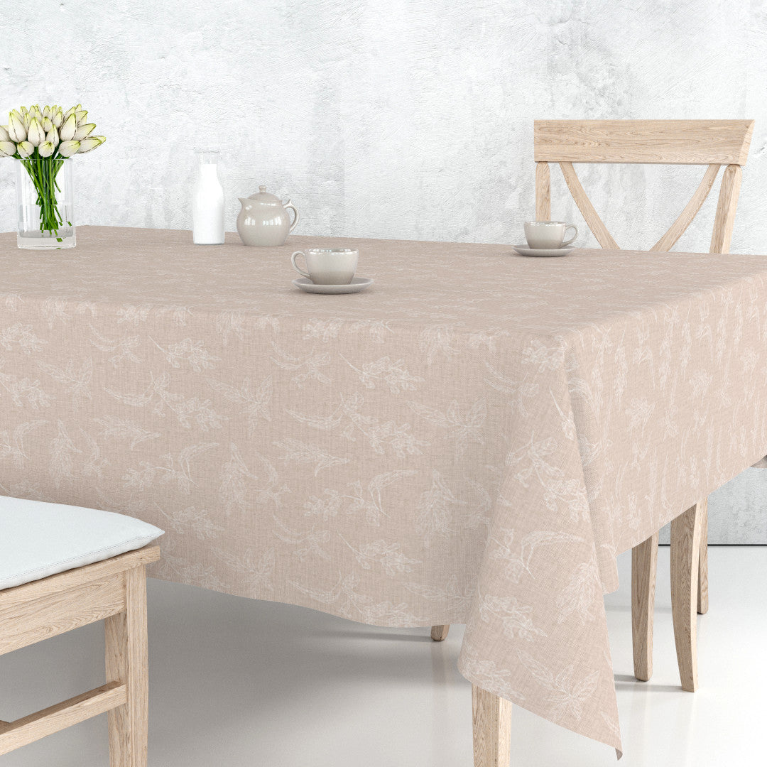 Mesina Beige - Voksdug i hørlook med stregblade på bord